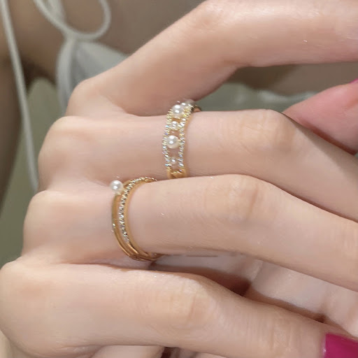 Title 2, Simple Pearl Diamond-studded Ring Women Elegant...