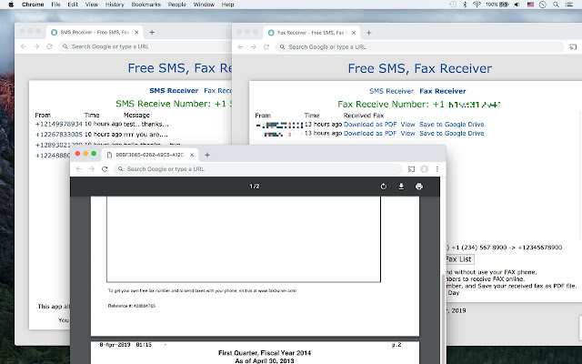 Free SMS, Fax Receiver chrome extension