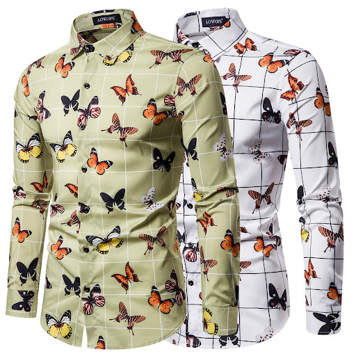 Title 5, Mens Butterfly Print Long Sleeve Shirt