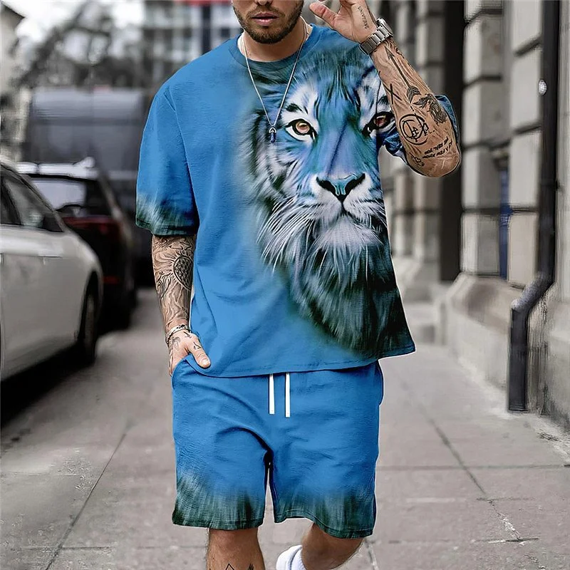 Conjunto de camiseta y shorts 3D de tigre de verano, ideal para deportes, ocio y vacaciones. Disfruta de comodidad y estilo en cualquier actividad.