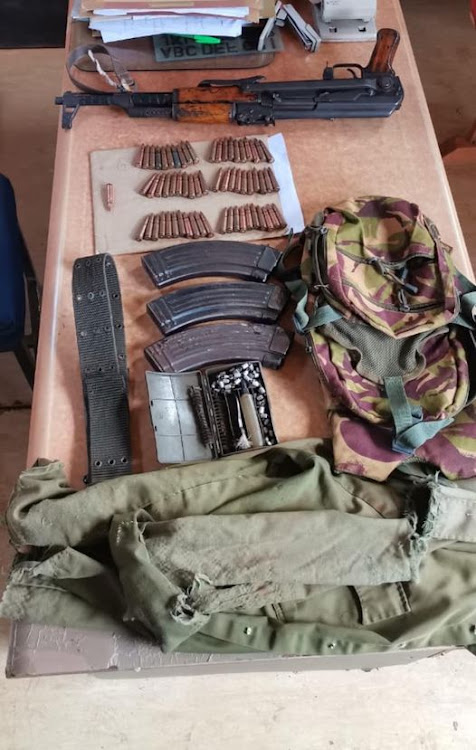 The weapon and uniforms recovered in Marsabit on March 13, 2023