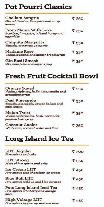 Pot Pourri menu 