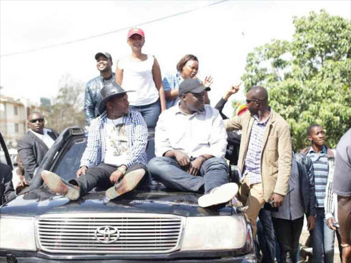 Nairobi Senator Mike Sonko and Nominated MP Johnson Sakaja during a campaign tour in Nairobi, April 13, 2017 PHOTO/COURTESY