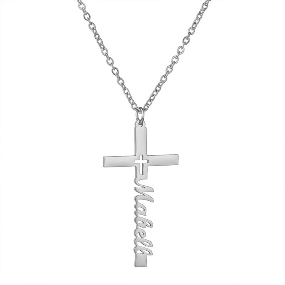 Niche Design Kruis Ketting RVS Clavicle Ketting Engelse Naam Elegante Sieraden Cadeau Perfecte Mode Accessoire