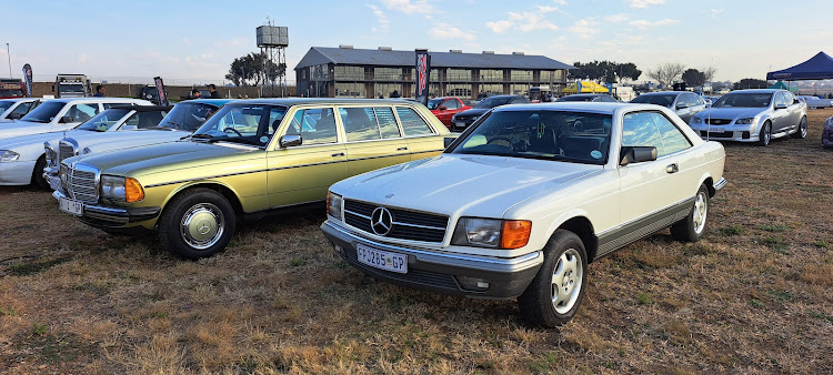 The white 38-year old Benz, on display here at the Cars in the Park classic show, has experienced only one mechanical malady since its purchase nearly four years ago.