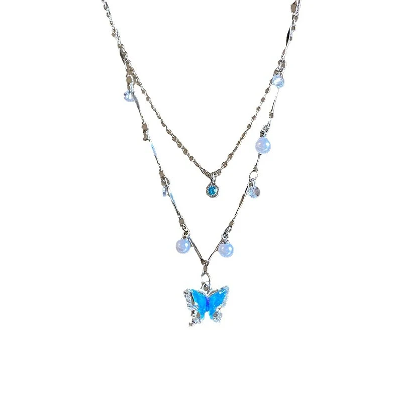 Title 6, Collier papillon perle bleu marine pour femme. ...