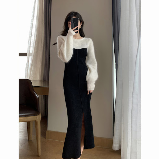Title 4, Fashionable Temperament Black Knitted Dress for...