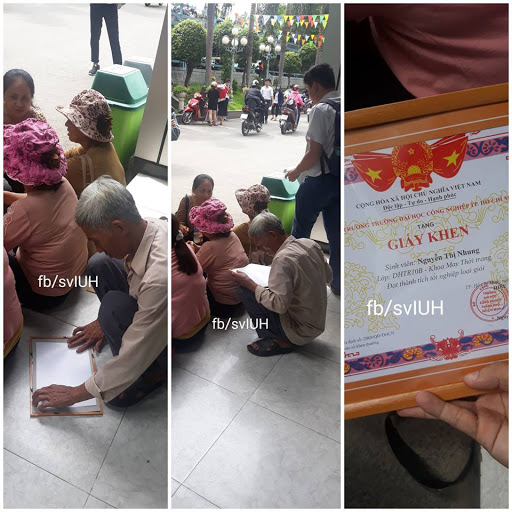 Hình ảnh người cha già nâng niu tấm bằng giỏi của con gái gây xúc động