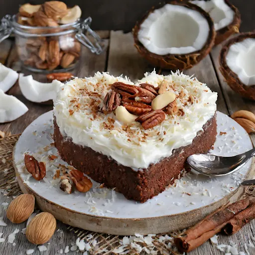 Coconut Pecan Delight Brownie Heart Cake [300 G]