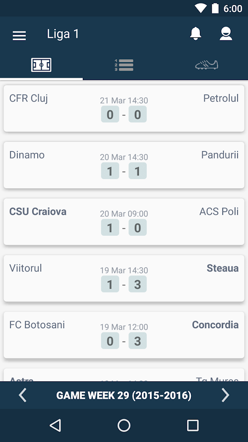 Android application Romania Football League screenshort
