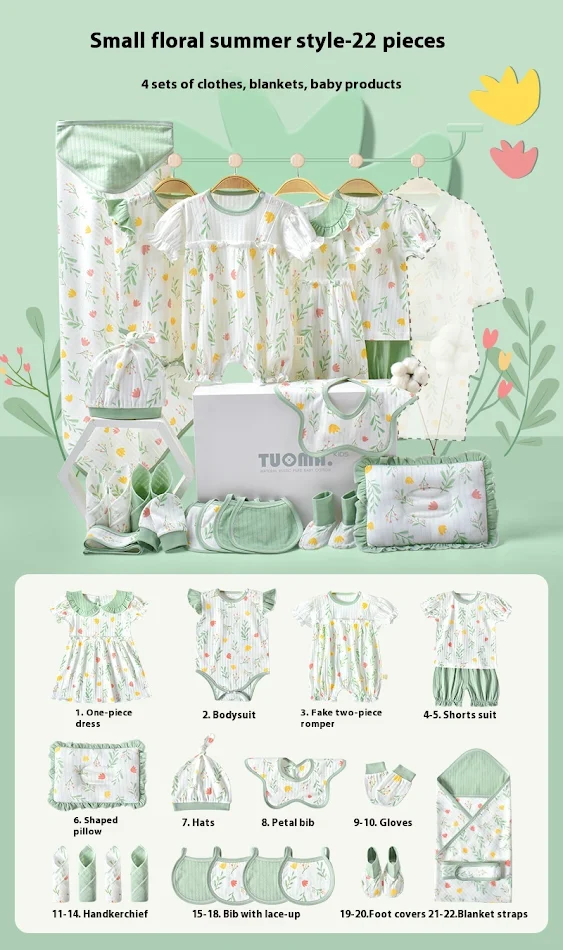 Zomerpakje voor Pasgeborenen Cadeaubox Lichte Kleding Ademend Ideaal voor Warme Dagen Comfortabel en Praktisch