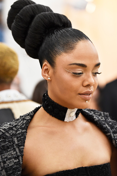 MAY 07: Tessa Thompson attends the Heavenly Bodies: Fashion & The Catholic Imagination Costume Institute Gala at The Metropolitan Museum of Art on May 7, 2018 in New York City.