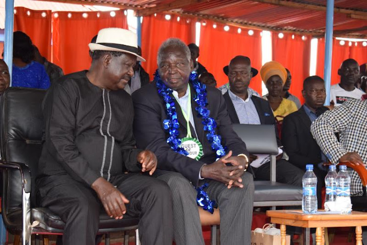 ODM leader Raila Odinga and Muhoho Kenyatta at Ringa Boys Secondary School in Kasipul Constituency in Homa Bay County on August 2, 2019.