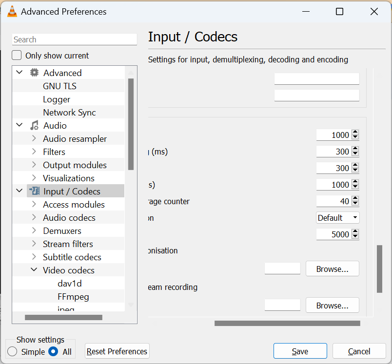  change File caching (ms) value