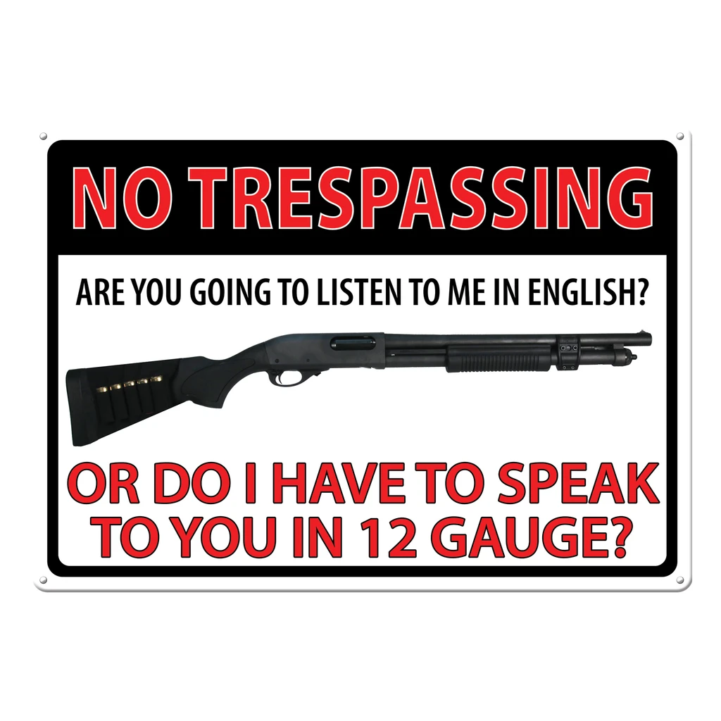 Meme about using a 12 gauge shotgun for home defense.