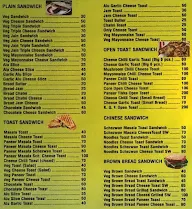 Satish Sandwich menu 2