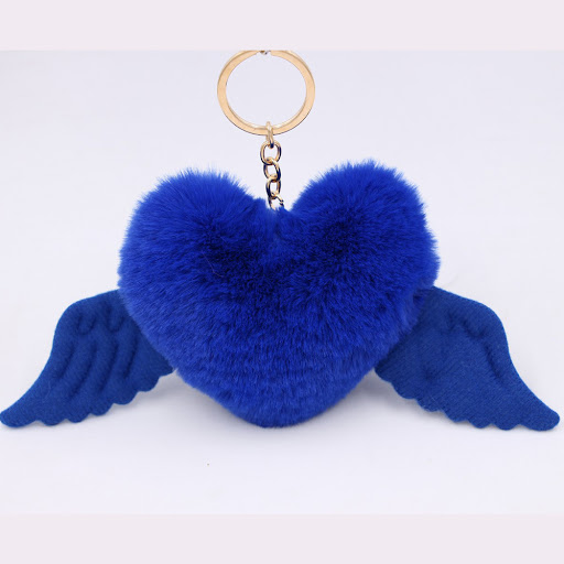 Title 12, Peach Heart Wings Wool Ball Keychain Pendant, a...