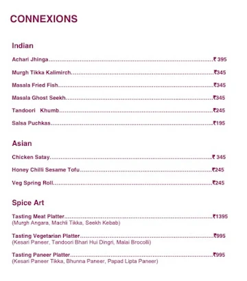 Connexions Bar - Crowne Plaza menu 