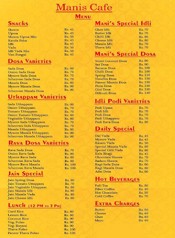 Manis Cafe menu 