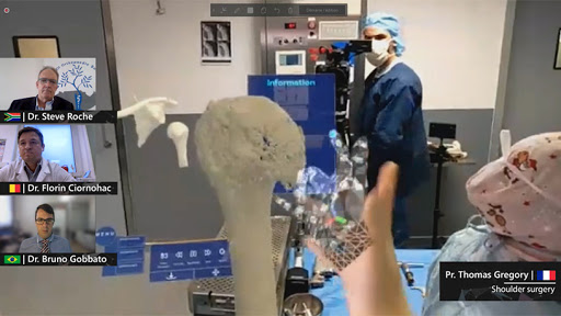 Professors Stephen Roche and Thomas Grégory virtually collaborating during the surgery.