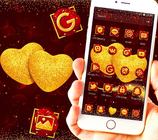 Golden Heart Glitter Launcher Theme ?