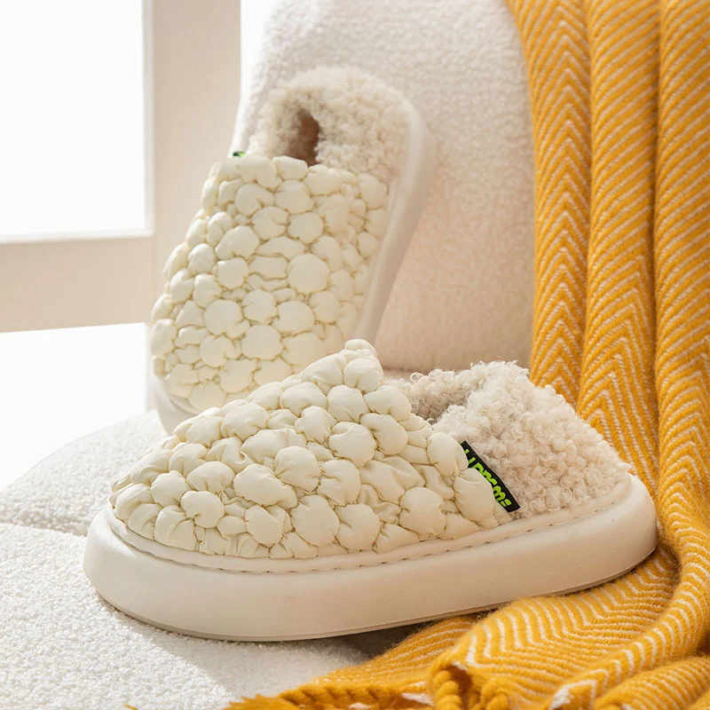 Pantoufles en coton Bubbles Down pour femmes et hommes, antidérapantes, chaudes, chaussures de maison pour couples, avec talon, confortables.