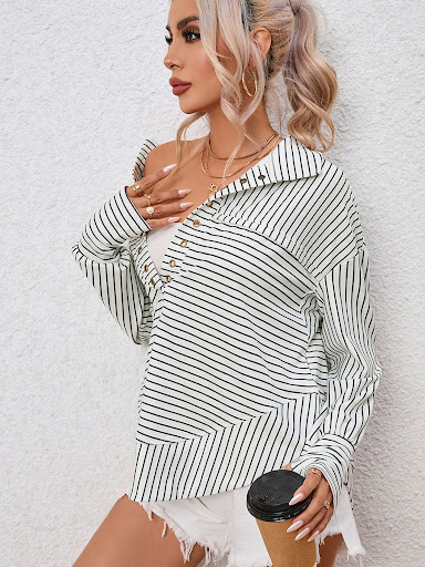Title 2, Womens Fashion Casual Striped Printed Long Sle...