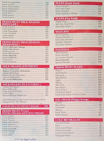 Cream Craver menu 