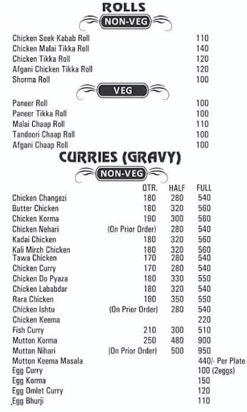 Al - Nisar Foods menu 