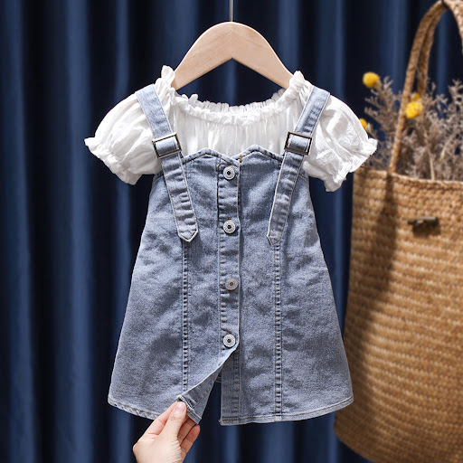 Title 3, Childrens Summer Denim Strap Skirt & Short Sle...