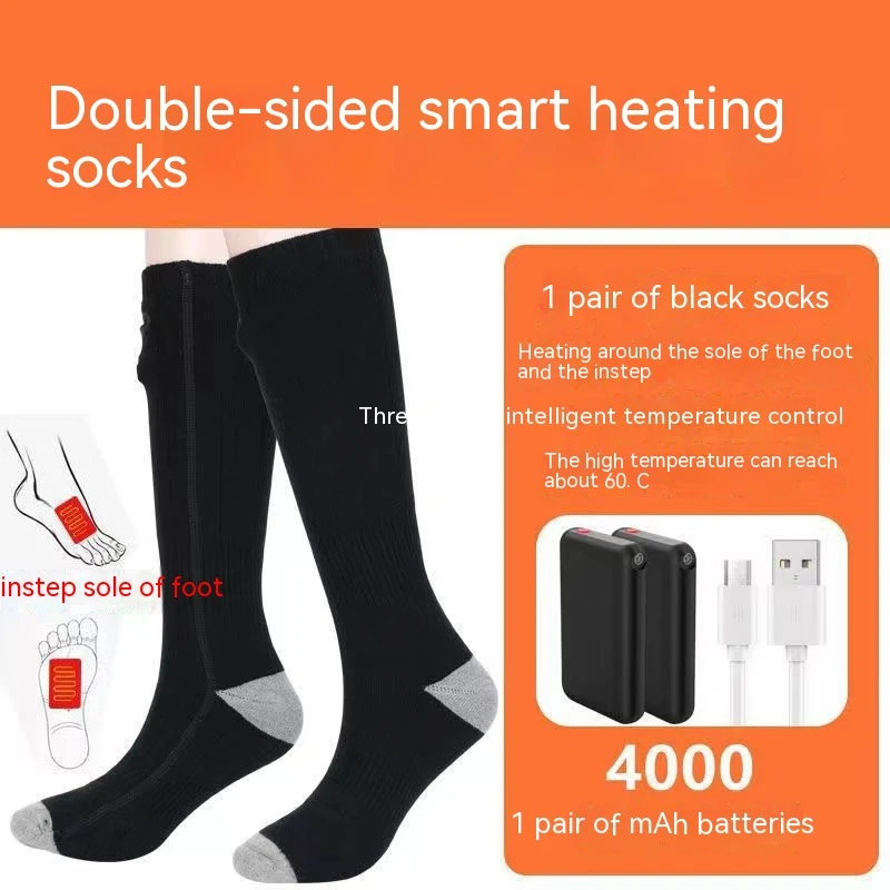 Chaussettes thermiques à chauffage électrique avec thermostat USB pour hommes et femmes