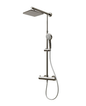 Colonne de douche avec thermostat, aspect inox, tête carrée, Duschmaster Rain