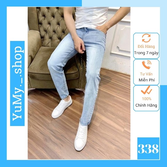 Quần Jean Nam Xanh Trắng Không Rách Gối Chất Bò Cao Cấp Co Dãn 4 Chiều Đẹp From Dáng Rin Skinny Yumy Jm338