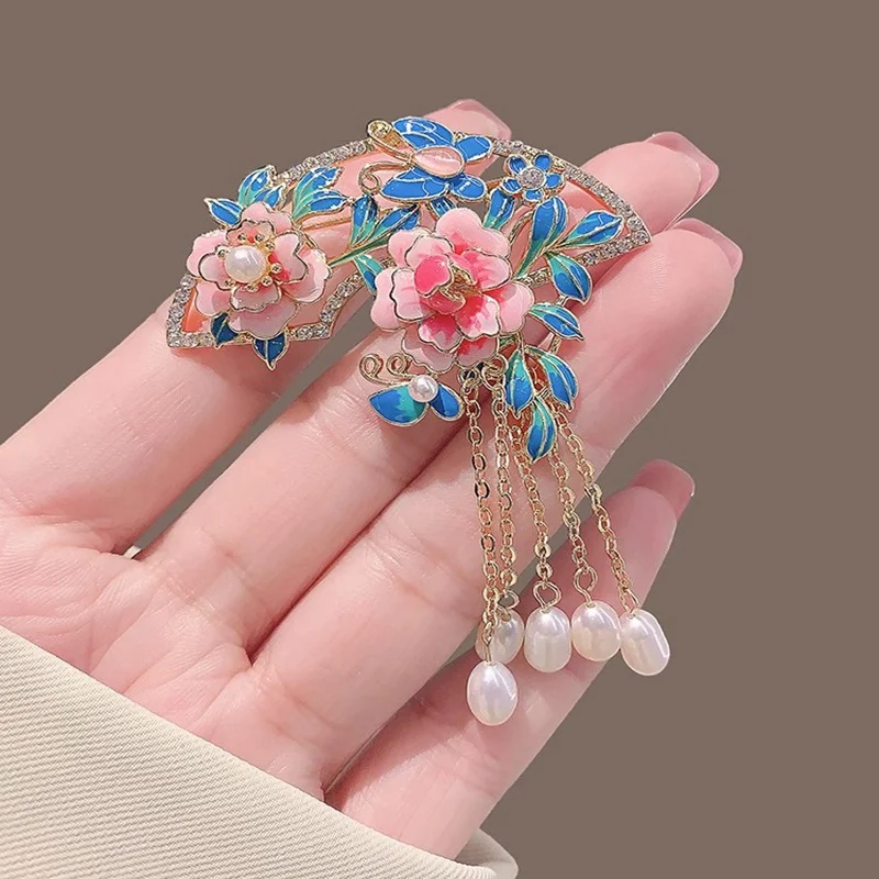 Title 2, Zijden pioenroos bloem broche vintage haarspeld...