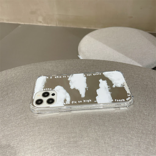 Title 3, Mirror White Cloud Makeup Mirror Phone Case Cov...