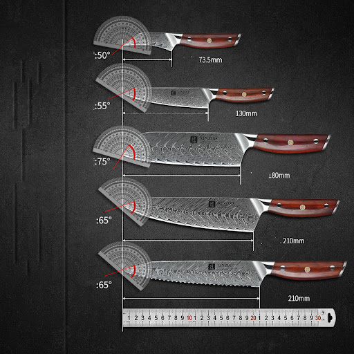 Title 4, Ensemble de 7 Couteaux de Cuisine Damascus. Cou...