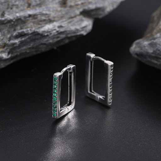 Title 3, S925 Sterling Silver Geometric Square Diamond T...