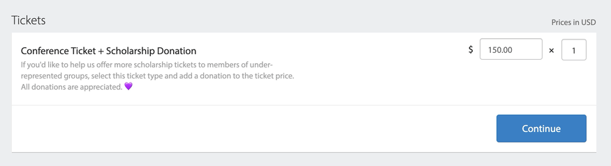 GIF of a donation ticket on the event homepage