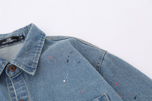 Title 12, Denim Long Sleeve Shirt Coat Casual Splash-ink ...