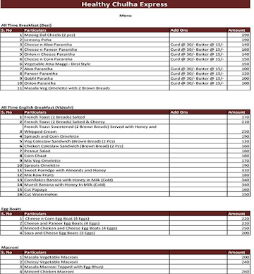 Healthy Chulha Express menu 