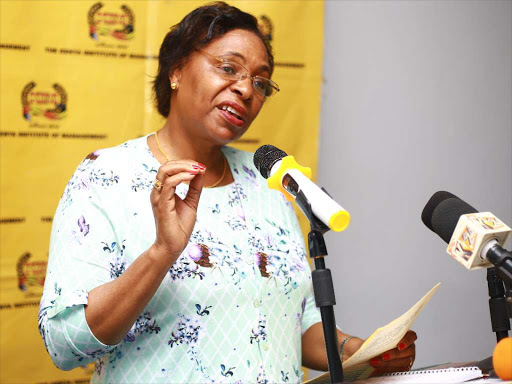 Public Service CS Prof Margaret Kobia at Sarova Whitesands Hotel in Mombasa on Wednesday, September 19, 2018. /JOHN CHESOLI