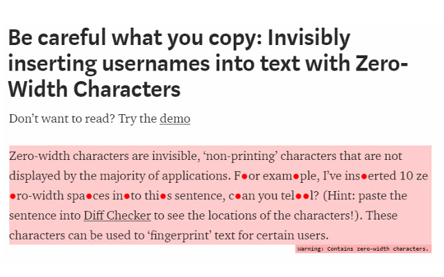 Detect Zero-Width Characters chrome extension