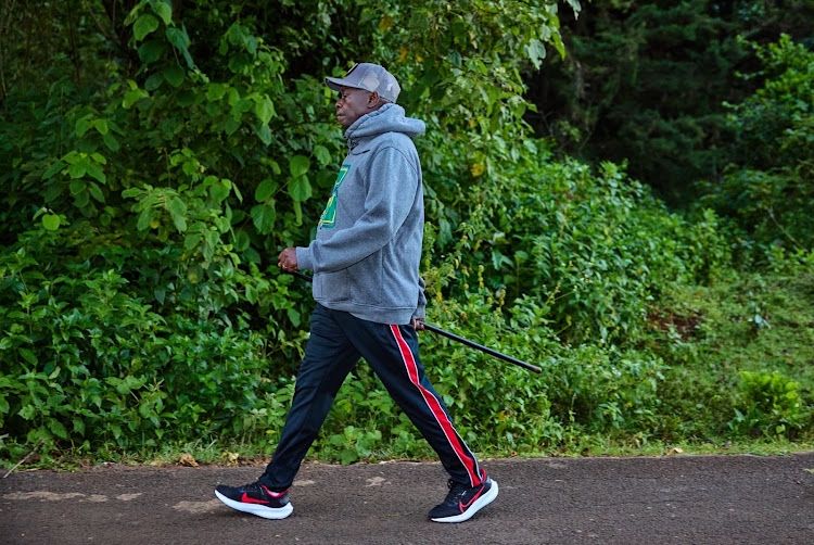 Deputy President Rigathi Gachagua during his early morning walk at Hombe Forest in Nyeri County on February 9, 2024.