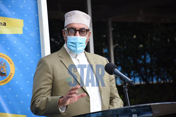 Tourism and Wildlife CS Najib Balala during a press briefing on the coronavirus pandemic at Afya House on May 11, 2020.