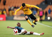 Kaizer Chiefs striker Leonardo Castro tackled by Mosa Lebusa of Mamelodi Sundowns in the DStv Premiership match between at FNB Stadium in Johannesburg on May 8 2022.