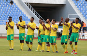 Bafana Bafana players react in the penalty shootout during the Four Nations Tournament football match between South Africa and Angola at the Levy Mwanawasa Stadium, Ndola, Zambia on 21 March 2018. 