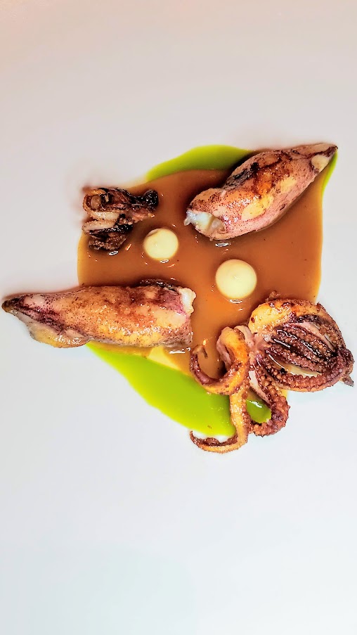 Chef's Menu Experience at Castagna: Squid a la plancha, with charred onion aioli and basil broth