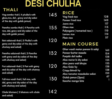 Desi Chulha menu 