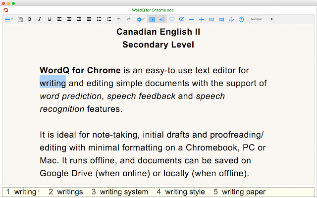 WordQ CA II Edu chrome extension