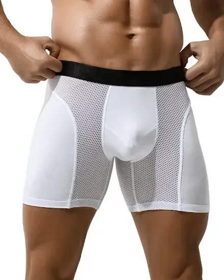 Men's Long Boxer Underwear Man Sexy U Convex Mesh Breatha... - 0